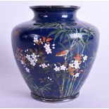 AN EARLY 20TH CENTURY JAPANESE MEIJI PERIOD CLOISONNE ENAMEL VASE decorated with birds in flight. 9