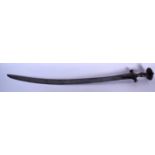 A 19TH CENTURY INDIAN TULWAR SWORD, formed with thick iron hilt. 94.5 cm long.