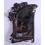 A LARGE 19TH CENTURY ART NOUVEAU WMF TYPE MIRROR formed as a female wearing a robe. 32 cm x 48 cm.