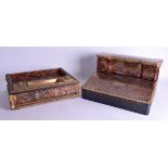 A LARGE 19TH CENTURY FRENCH BOULLE WORK DESK STATIONARY CABINET with large matching inkwell, decora