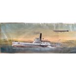 CLAUS BERGEN (1885-1964) W/C, Steamboat & Zeppelin. 23 cm x 59 cm.