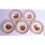A SET OF FIVE ANTIQUE ROYAL WORCESTER PLATES decorated with game birds. 23 cm wide. (5)