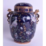 A FINE MID 19TH CENTURY TWIN HANDLED PORCELAIN VASE AND COVER attributed to Davenport, enamelled wi