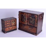 TWO 19TH CENTURY JAPANESE MEIJI PERIOD LACQUERED DESK CABINETS with sliding doors. 24 cm x 24 cm &