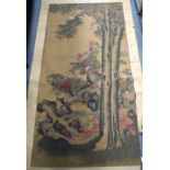 A GOOD LARGE 19TH CENTURY JAPANESE MEIJI PERIOD INKWORK WATERCOLOUR SCROLL Attributed to Nakabayash