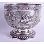 A FINE 19TH CENTURY INDIAN SILVER PUNCH BOWL by Heerappa Boochena, depicting views of British and I