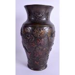 A LARGE 19TH CENTURY JAPANESE MEIJI PERIOD ONLAID BRONZE VASE decorated with birds and foliage. 32