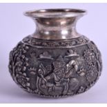 A 19TH CENTURY INDIAN KUTCH SILVER BULBOUS VASE decorated with figures. 9 oz. 9 cm x 7 cm.