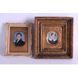 AN EARLY 19TH CENTURY PAINTED IVORY PORTRAIT MINIATURE together with another ivory miniature of a l