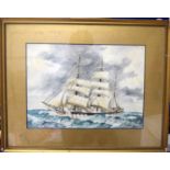 R W UNDERWOOD (British) FRAMED WATERCOLOUR, signed & dated 1932, a clipper ship in choppy waters. 2