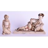 A RARE 18TH CENTURY INDIAN CARVED MARBLE FIGURE OF A EUROPEAN together with another Indian marble.