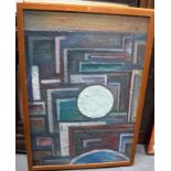 MANNER OF SERGE CHARCHOUNE (1888-1975) FRAMED RUSSIAN OIL ON BOARD, a sphere amongst right angles,