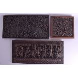 THREE 19TH CENTURY ANGLO INDIAN CARVED WOOD PANELS in various forms and sizes. Largest 50 cm x 24 c