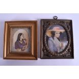 A 19TH CENTURY INDIAN PAINTED IVORY PORTRAIT MINIATURE together with another ivory miniature of a g