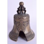 A FINE 18TH CENTURY EUROPEAN BRONZE BELL possibly Russian, decorated with figures and double headed