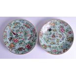 A PAIR OF 19TH CENTURY CHINESE CANTON FAMILLE ROSE PLATES Qing, enamelled with birds and foliage. 2