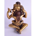 A 19TH CENTURY GILT COPPER ALLOY FIGURE OF VAJRADHARRA & PRANJNAPARAMITA Tibet or Nepal. 14 cm high