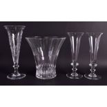 A WILLIAM YEOWARD CRYSTAL FLUTED VASE together with three other pieces of Yeoward crystal. Largest