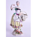 A 19TH CENTURY GERMAN ANSPACH NASSAU FIGURE OF A FEMALE modelled holding a basket. 21 cm high.