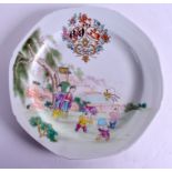 A 19TH CENTURY FRENCH SAMSONS OF PARIS PORCELAIN PLATE Chinese Export style, painted with an armori