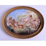 A LOVELY 18TH/19TH CENTURY ITALIAN PAINTED IVORY MINIATURE of large proportions, depicting putti wi