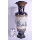 A VERY LARGE DOULTON LAMBETH STONEWARE VASE by Hannah Barlow, scratch decorated with mountain deer