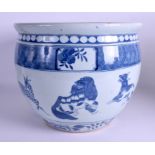 A RARE 19TH CENTURY CHINESE BLUE AND WHITE ZODIAC JARDINIÈRE painted with fruit and vines. 30 cm x