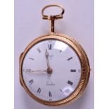 A FINE 18CT YELLOW GOLD AND ENAMEL POCKET WATCH by Story of London, painted with figures within lan