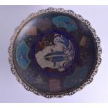 A LARGE 19TH CENTURY JAPANESE MEIJI PERIOD CLOISONNE DISH with French gilt bronze mounts. 37 cm x 1