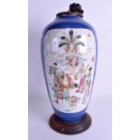 A 19TH CENTURY CHINESE POWDER BLUE PORCELAIN VASE Kangxi Style, painted with figures within landsca