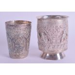 TWO INDIAN SILVER KUTCH BEAKERS. 6.3 oz. 7.5 cm high. (2)