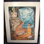 B. K (Russian) FRAMED WATERCOLOUR, two nude females beneath a statue, initialled & dated '89. 41 cm