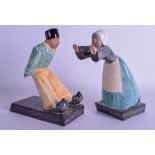 A PAIR OF FRENCH ART DECO BECQUEREL FIGURAL BOOKENDS modelled pushing and resting. 24 cm x 22 cm.