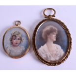 A 1920S PAINTED IVORY PORTRAIT MINIATURE together with another ivory miniature of a lady within a w