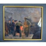 RUSSIAN SCHOOL (early 20th century) FRAMED OIL ON PAPER, propaganda interest. 25.5 cm x 29.5 cm.