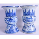 A LARGE PAIR OF 19TH CENTURY CHINESE BLUE AND WHITE YEN YEN VASES Qing. 34 cm x 22 cm.