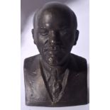 A RUSSIAN BRONZE BUST IN THE FORM OF LENIN, marks to reverse. 19 cm x 13 cm.