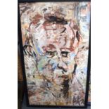 B. K (Russian) FRAMED ABSTRACT OIL & ACRYLIC ON BOARD, portrait of a male, initialled & dated '90.