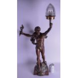 A LARGE EARLY 20TH CENTURY FRENCH SPELTER FIGURAL LAMP entitled Primax. 86 cm x 40 cm.