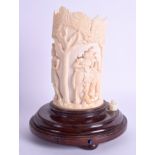 A 19TH CENTURY ANGLO INDIAN CARVED IVORY VASE TUSK LAMP decorated with figures. Ivory 13.5 cm high.