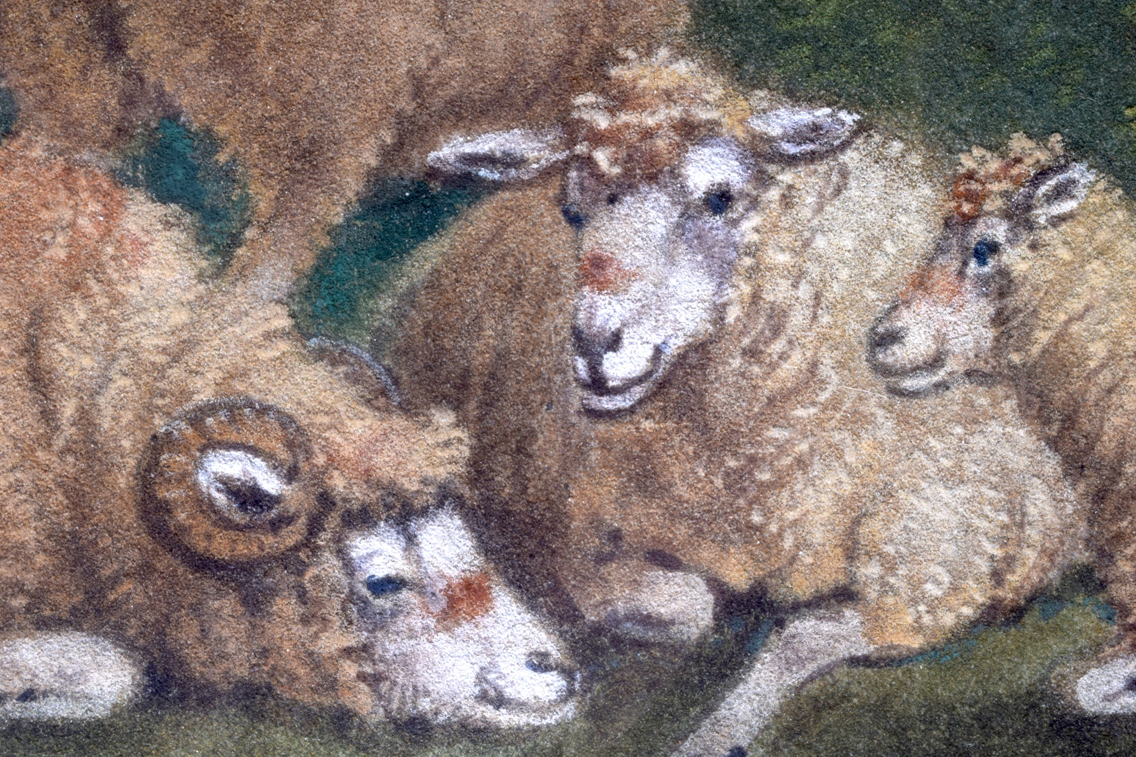 A GOOD 19TH CENTURY GERMAN FRAMED SAND PICTURE Attributed to Benjamin Zoebel, depicting sheep withi - Image 3 of 4