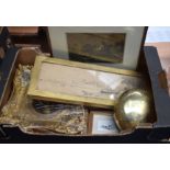 A FRAMED MARITIME WATERCOLOUR together with a brass pot etc. (qty)