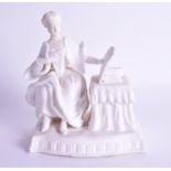 A 19TH CENTURY ENGLISH PARIAN BISCUIT GLAZED PORCELAIN FIGURE possibly Rockingham. 12 cm x 14 cm.