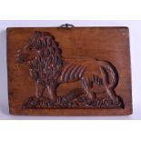 AN EARLY 19TH CENTURY TREEN GINGER BREAD MOULD depicting a lion to one side & horse to the other. 3