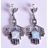 A PAIR OF SILVER AND OPAL EARRINGS.