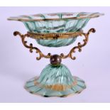 A VENETIAN BOHEMIAN GREEN AND GILT GLASS BOWL ON STAND . 12 cm x 14 cm.