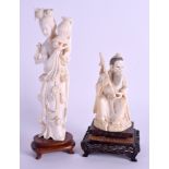 TWO 19TH CENTURY CHINESE CARVED IVORY IMMORTALS. Ivory 18 cm & 13 cm high. (2)