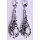 A PAIR OF SILVER AND OPAL EARRINGS.