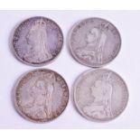 FOUR SILVER DOUBLE FLORINS. (4)