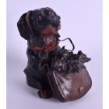 A COLD PAINTED BRONZE DOG INKWELL. 16 cm high.